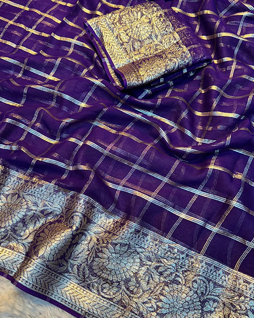 Brown Color Viscose Georgette Chex Saree