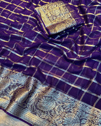 Brown Color Viscose Georgette Chex Saree