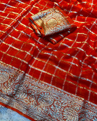 Brown Color Viscose Georgette Chex Saree