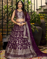 Wine Color Dola Silk Jacquard Lehenga Choli
