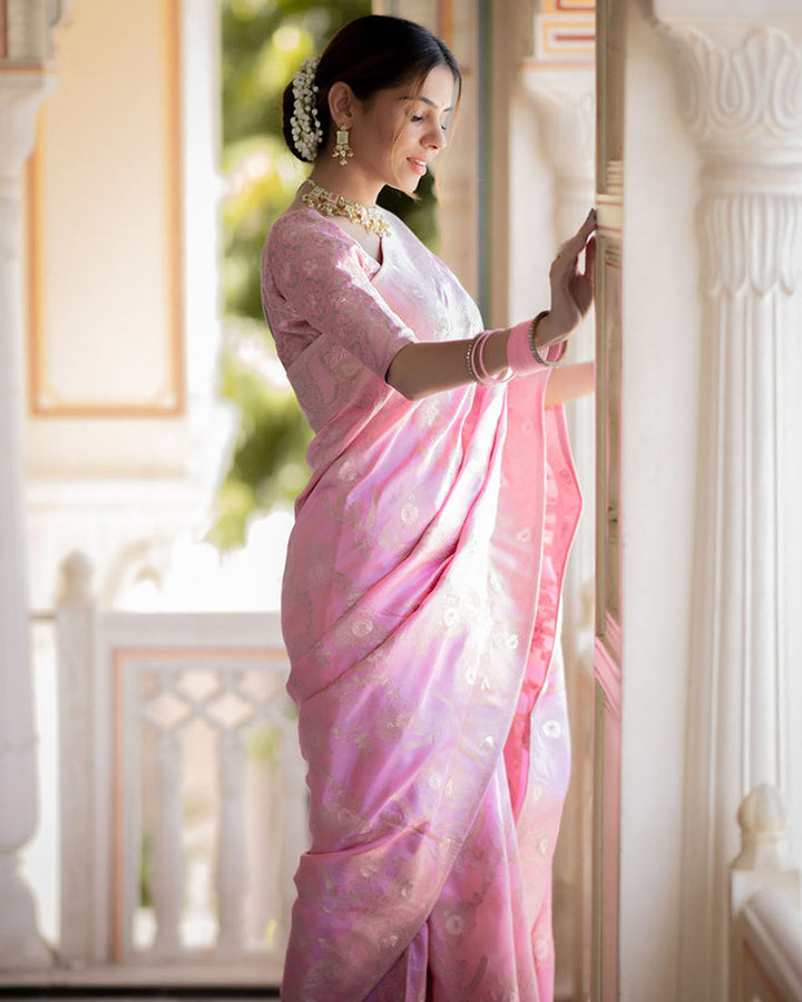 Pink Color Banarasi Jacquard Zari Weaving Saree