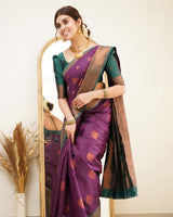 Wine Color Jacquard Print Banarasi Soft Silk Saree