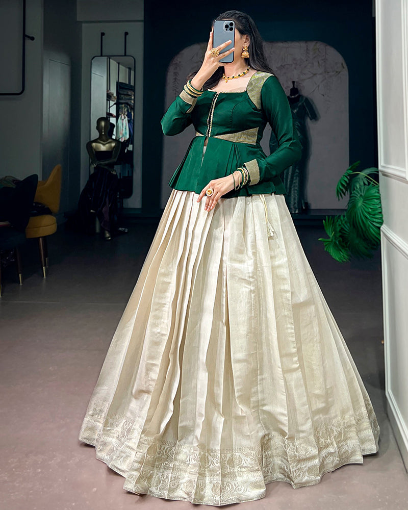 Off White Color Kanchipuram Zari Weaving Lehenga Choli