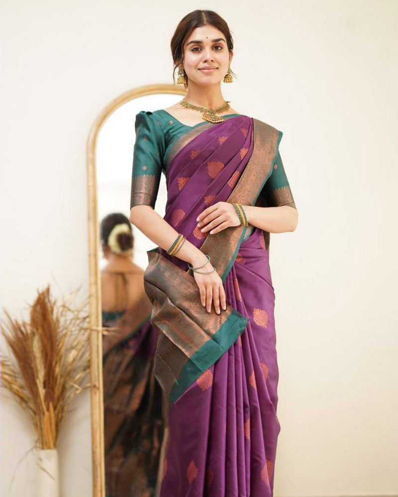 Wine Color Jacquard Print Banarasi Soft Silk Saree