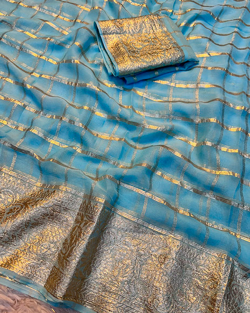 Brown Color Viscose Georgette Chex Saree