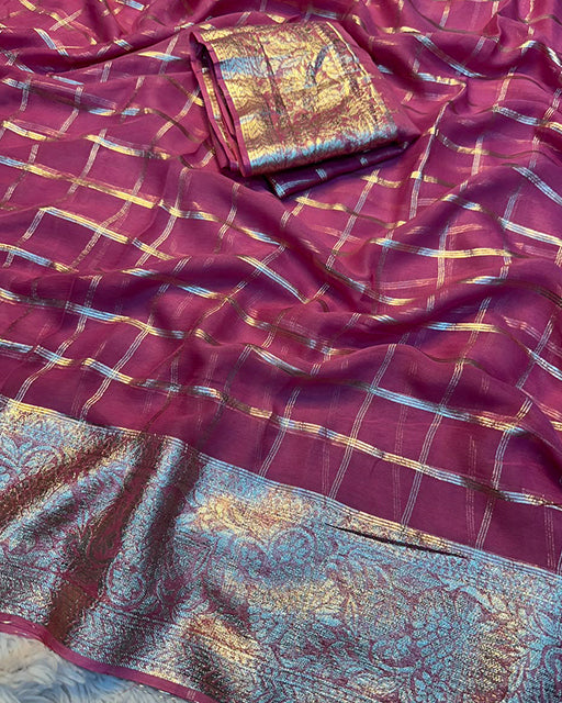 Brown Color Viscose Georgette Chex Saree