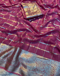 Brown Color Viscose Georgette Chex Saree