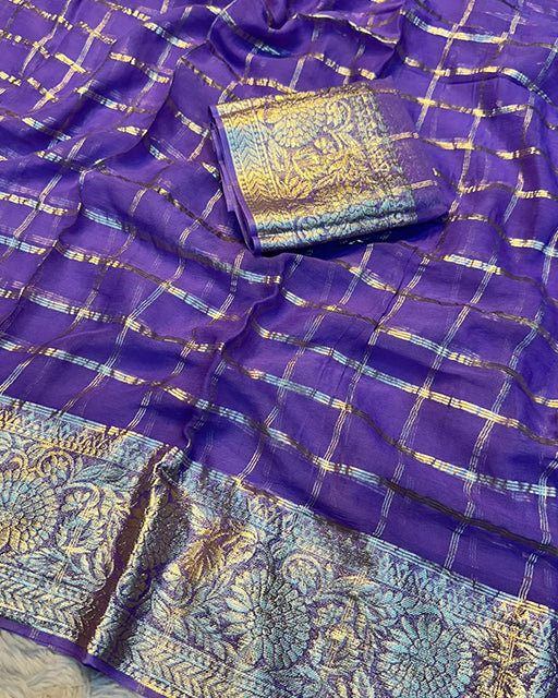 Brown Color Viscose Georgette Chex Saree