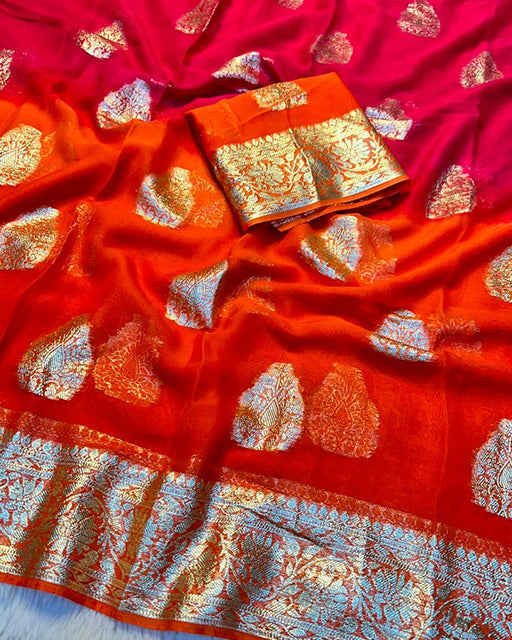 Parrot Green Color 2D Viscose Georgette Shaded Saree