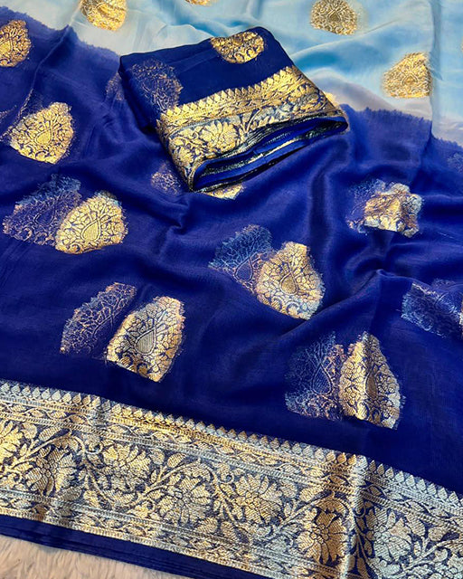 Parrot Green Color 2D Viscose Georgette Shaded Saree