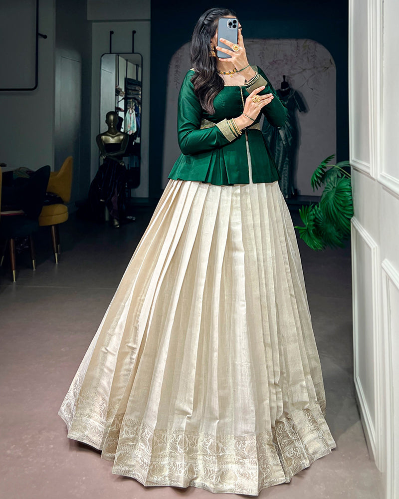 Off White Color Kanchipuram Zari Weaving Lehenga Choli