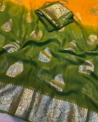 Parrot Green Color 2D Viscose Georgette Shaded Saree