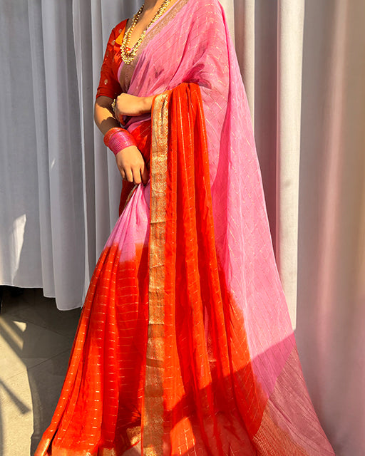Baby Pink Color 2D Viscose Georgette Shaded Saree