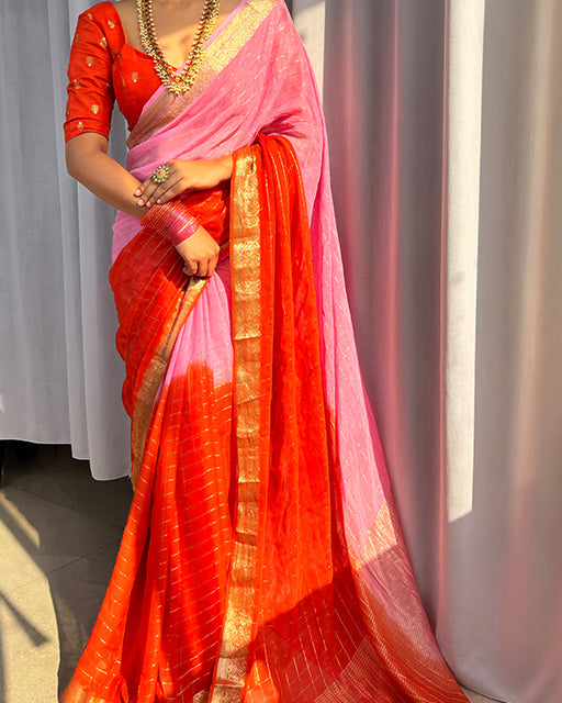 Baby Pink Color 2D Viscose Georgette Shaded Saree