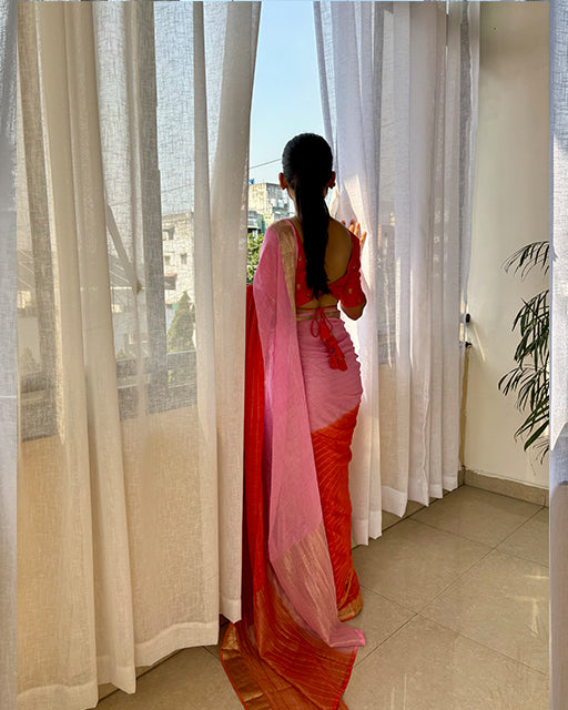 Baby Pink Color 2D Viscose Georgette Shaded Saree
