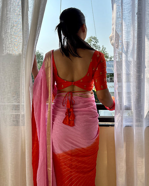 Baby Pink Color 2D Viscose Georgette Shaded Saree