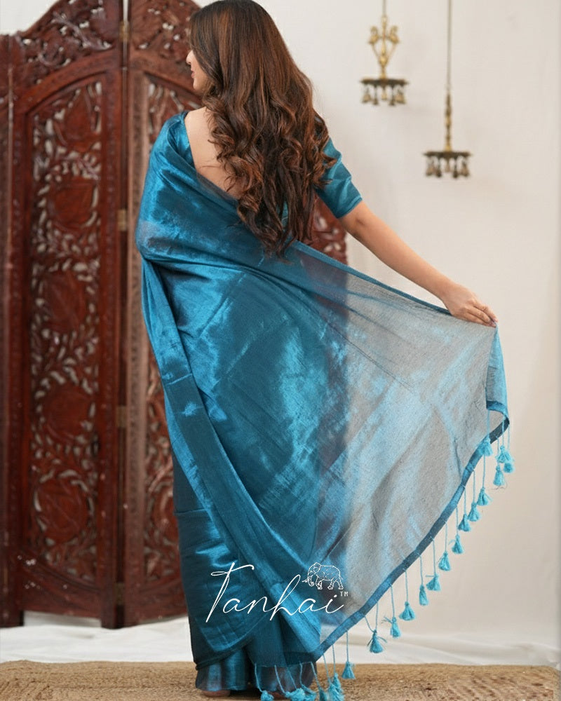 Tea Green Color Handloom Raga Tissue Cotton Saree