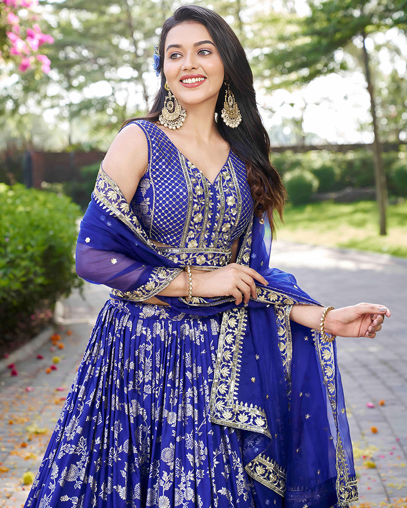 Royal Blue Color Dola Silk Jacquard Lehenga Choli