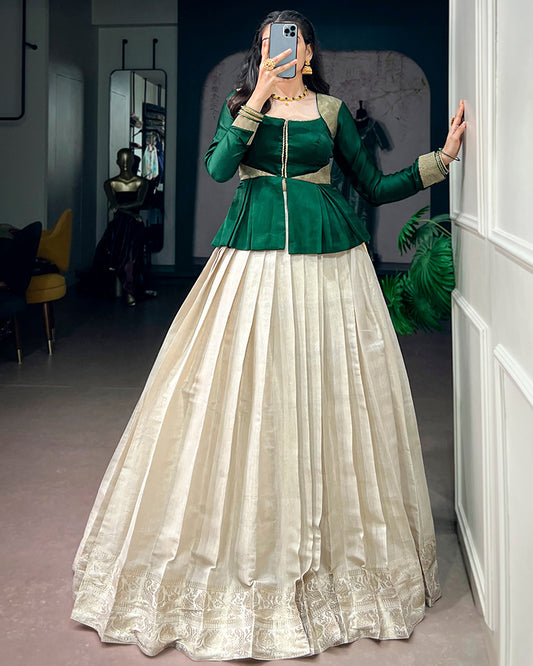 Off White Color Kanchipuram Zari Weaving Lehenga Choli