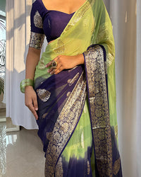 Parrot Green Color 2D Viscose Georgette Shaded Saree
