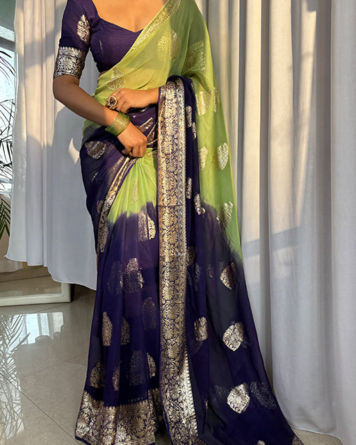 Parrot Green Color 2D Viscose Georgette Shaded Saree