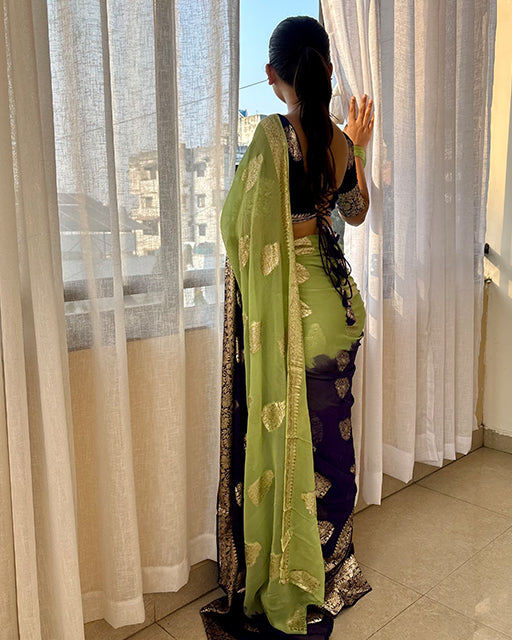 Parrot Green Color 2D Viscose Georgette Shaded Saree