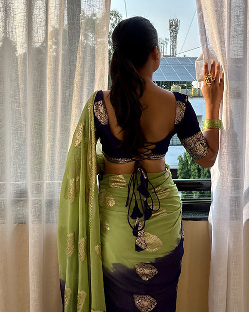 Parrot Green Color 2D Viscose Georgette Shaded Saree