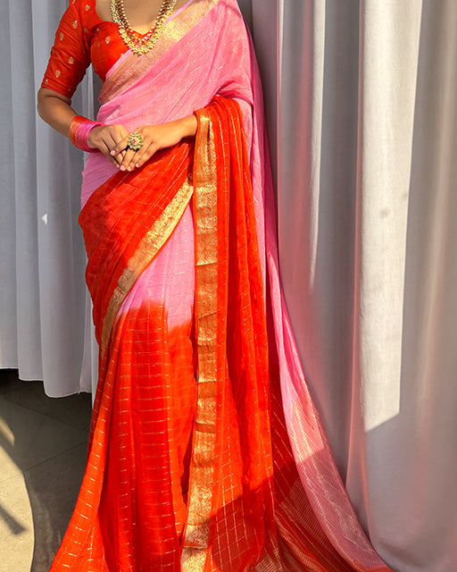 Baby Pink Color 2D Viscose Georgette Shaded Saree