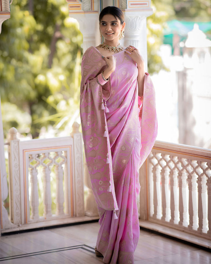 Pink Color Banarasi Jacquard Zari Weaving Saree