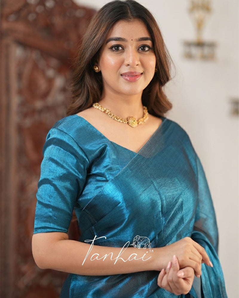 Tea Green Color Handloom Raga Tissue Cotton Saree