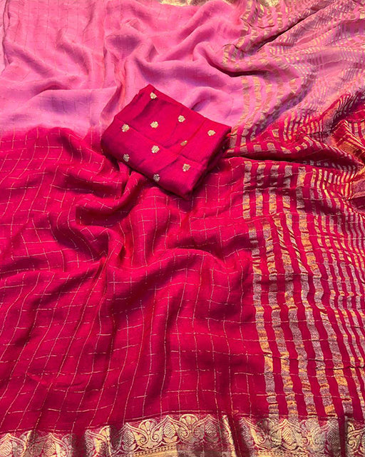 Baby Pink Color 2D Viscose Georgette Shaded Saree