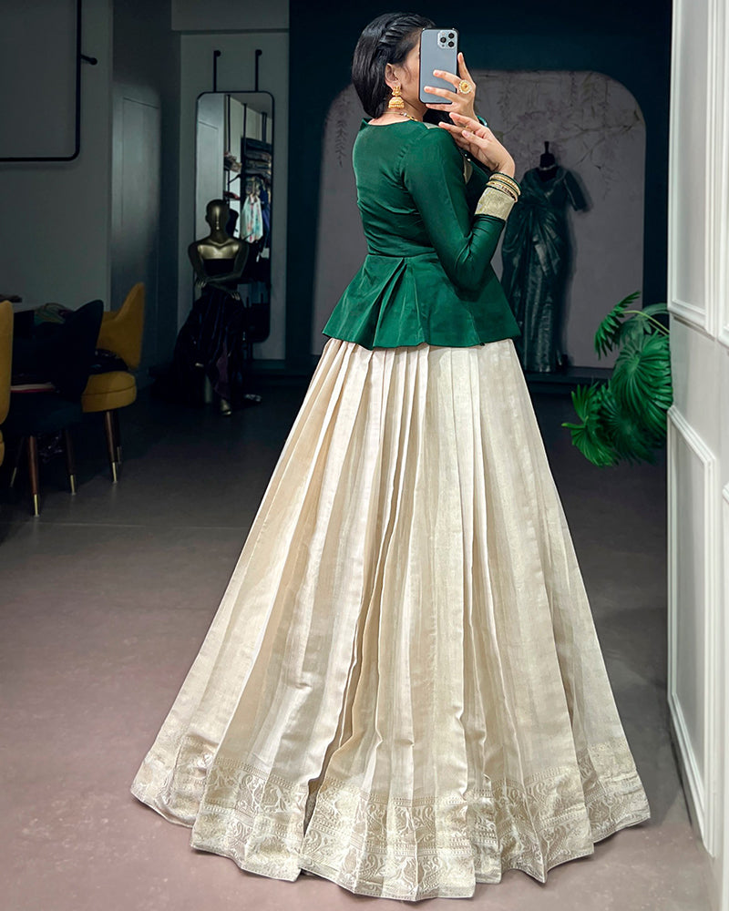 Off White Color Kanchipuram Zari Weaving Lehenga Choli