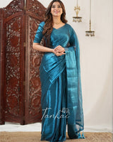 Tea Green Color Handloom Raga Tissue Cotton Saree