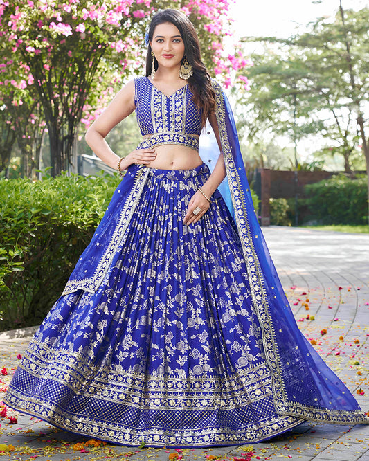 Royal Blue Color Dola Silk Jacquard Lehenga Choli