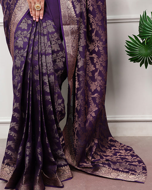 Purple Poly Cotton Zari Weaving Saree