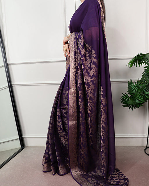 Purple Poly Cotton Zari Weaving Saree