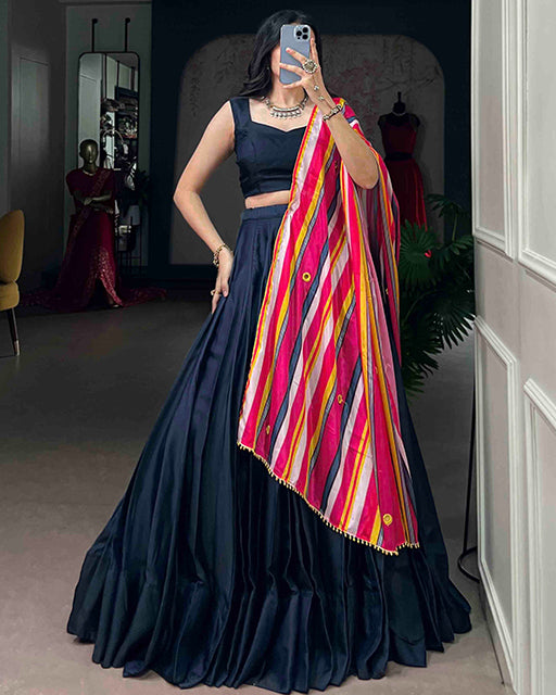 Black Color Moonga Silk Navratri Lehenga Choli