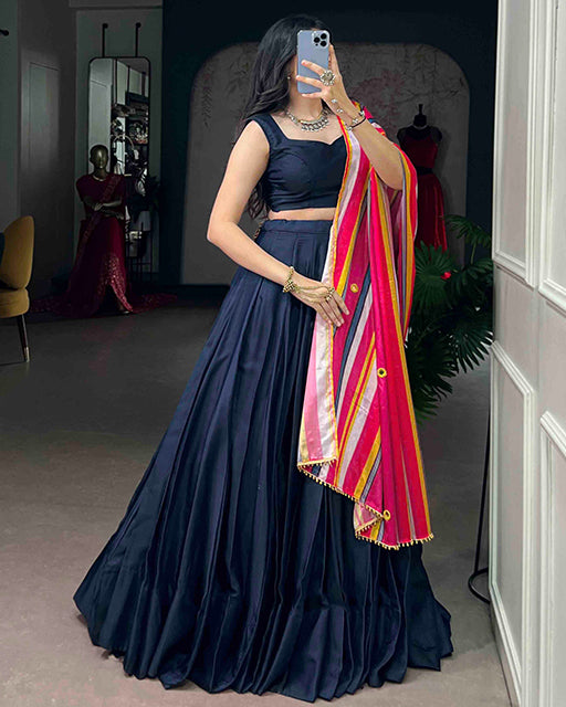 Black Color Moonga Silk Navratri Lehenga Choli