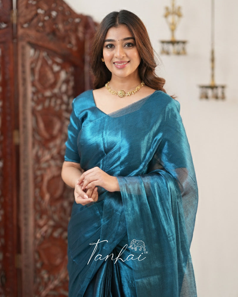 Tea Green Color Handloom Raga Tissue Cotton Saree