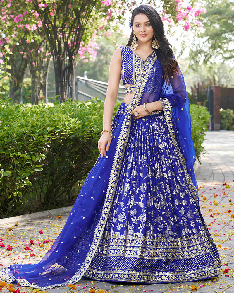 Royal Blue Color Dola Silk Jacquard Lehenga Choli