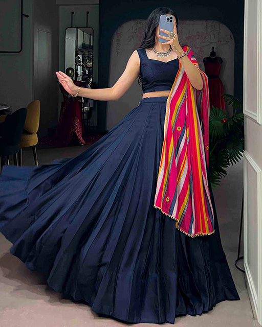 Black Color Moonga Silk Navratri Lehenga Choli