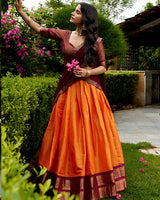 Elegant Orange Color Kanchipuram Designer Half Saree