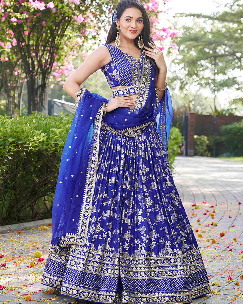 Royal Blue Color Dola Silk Jacquard Lehenga Choli