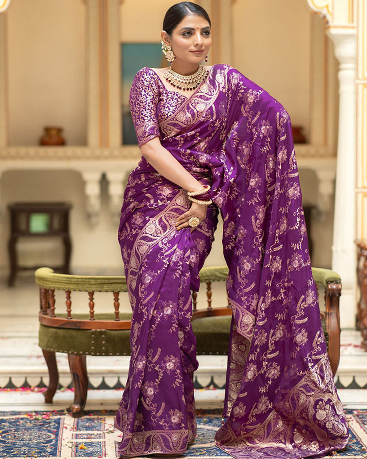 Purple Color Banarasi Jacquard Zari Weaving Saree