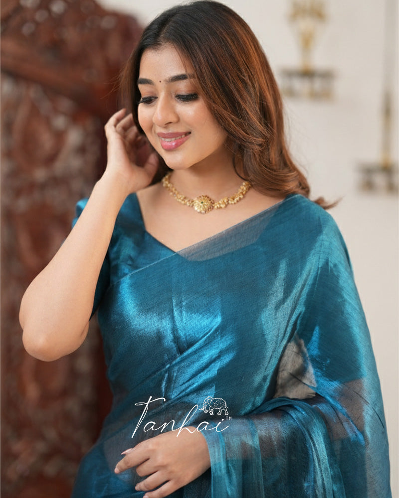 Tea Green Color Handloom Raga Tissue Cotton Saree