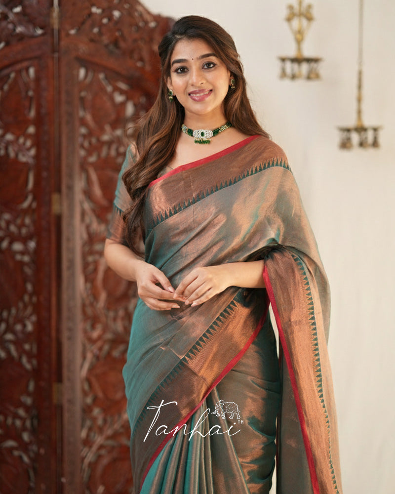 Sea Green Color Tissue Cotton Saree
