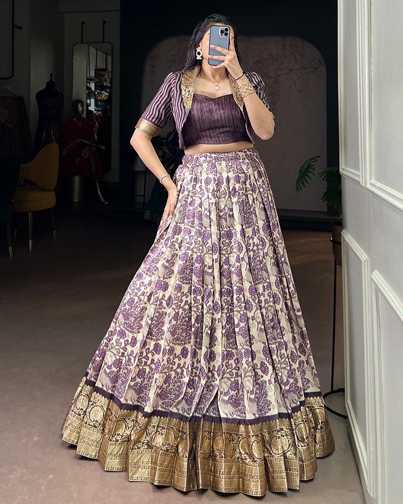 Luvender Color Tasar Silk Viscose Printed Lehenga Choli