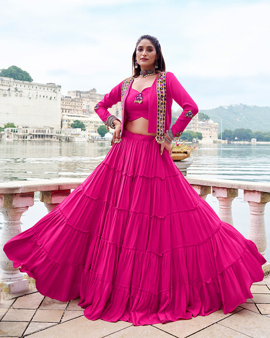 Elegant Pink Color Pure Rayon Navratri Lehenga Choli