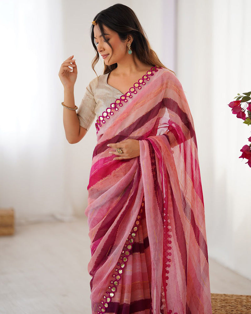 Baby Pink Color Heavy Smooth Chiffon Saree