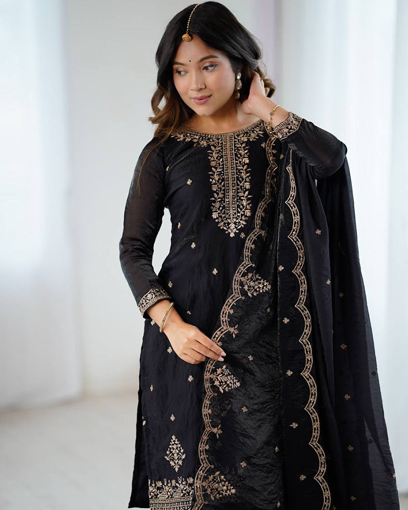 Black Color Crunchy Silk Sharara Suit
